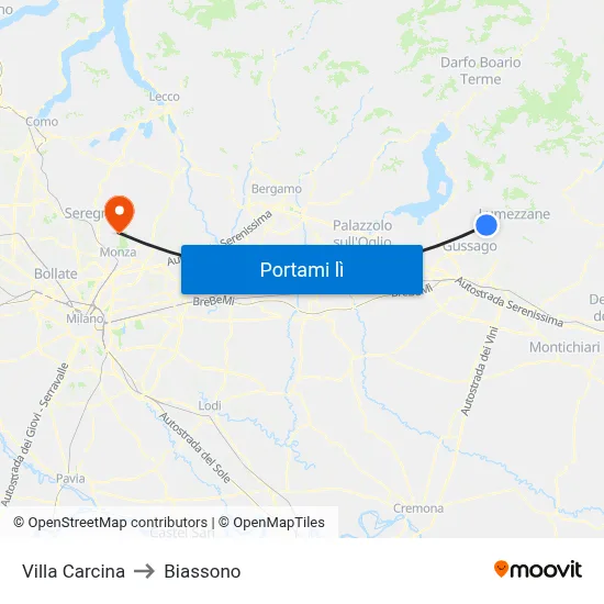 Villa Carcina to Biassono map