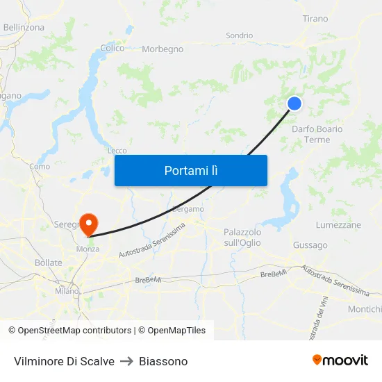 Vilminore Di Scalve to Biassono map