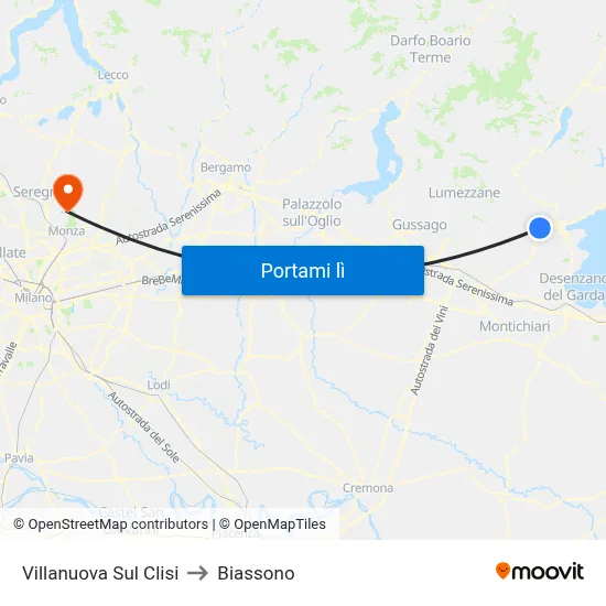 Villanuova Sul Clisi to Biassono map