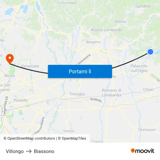 Villongo to Biassono map