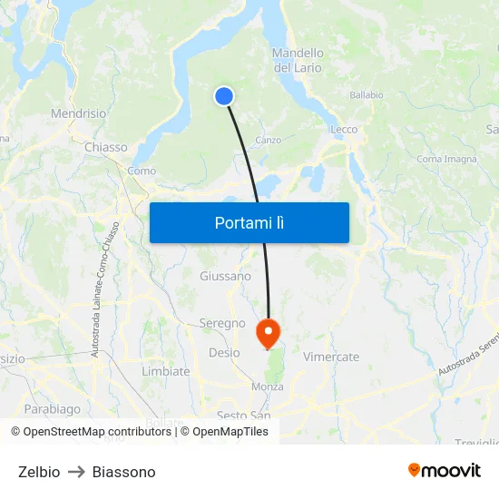 Zelbio to Biassono map