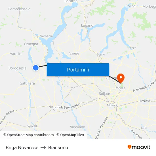 Briga Novarese to Biassono map