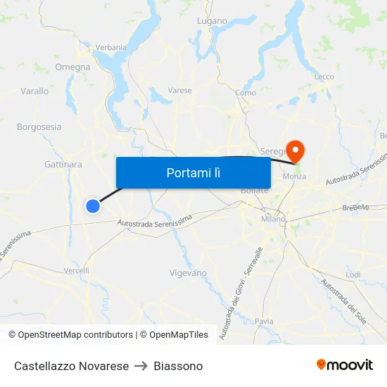 Castellazzo Novarese to Biassono map