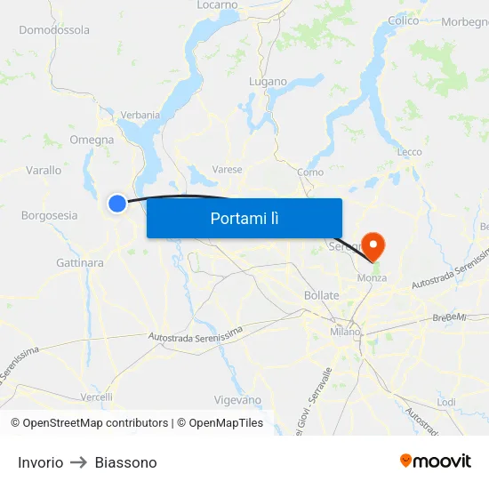 Invorio to Biassono map