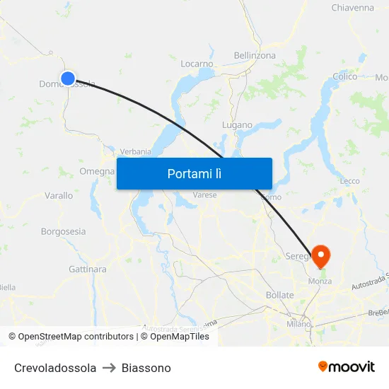 Crevoladossola to Biassono map