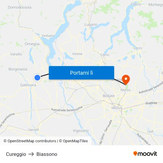 Cureggio to Biassono map