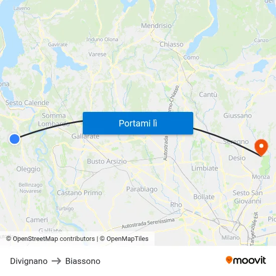 Divignano to Biassono map