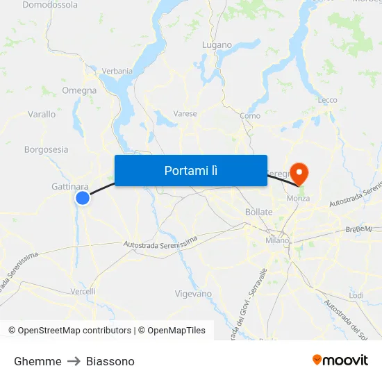 Ghemme to Biassono map