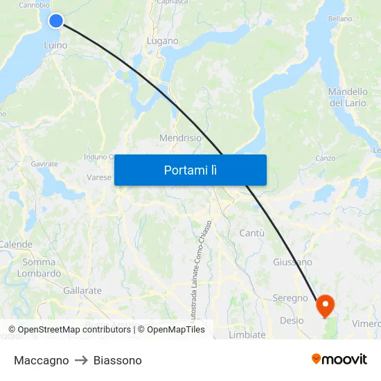 Maccagno to Biassono map