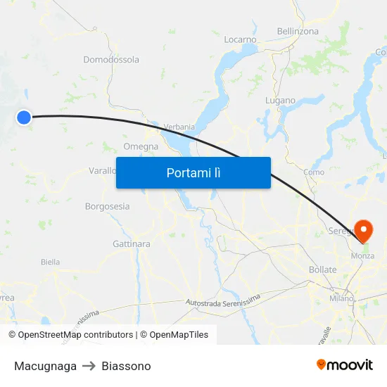 Macugnaga to Biassono map
