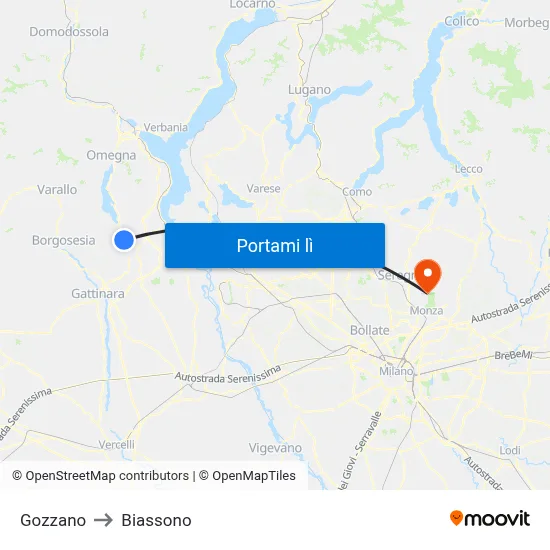 Gozzano to Biassono map