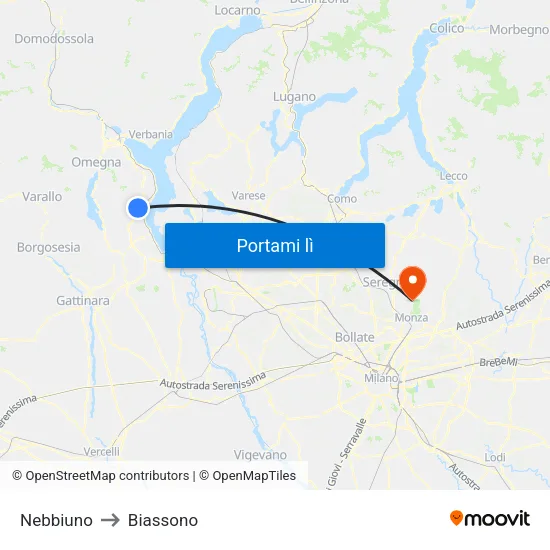 Nebbiuno to Biassono map