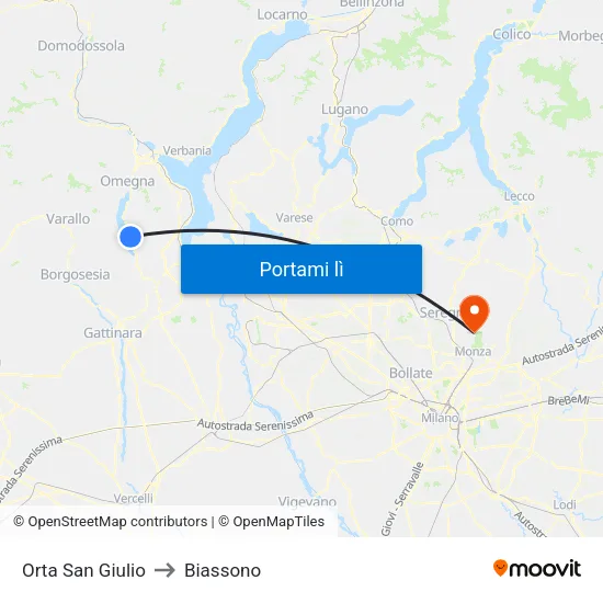 Orta San Giulio to Biassono map