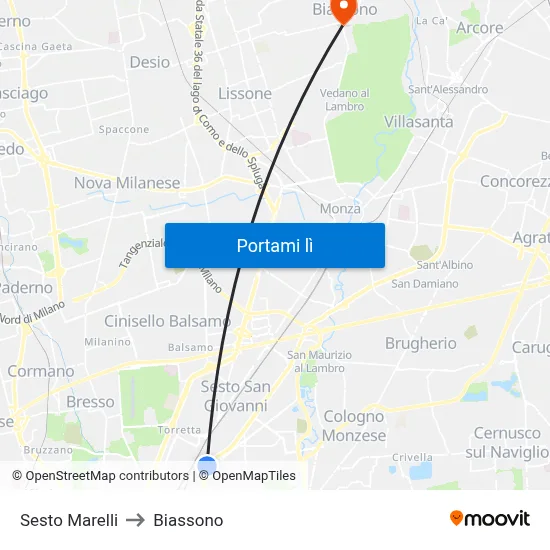 Sesto Marelli to Biassono map