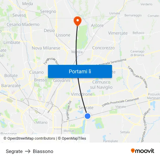 Segrate to Biassono map