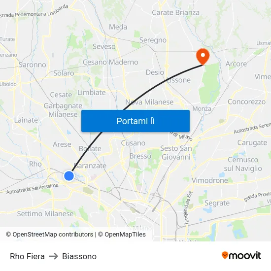 Rho Fiera to Biassono map
