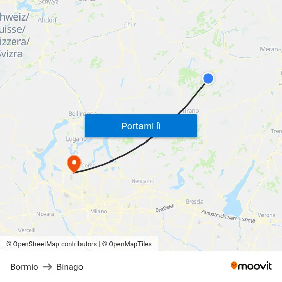 Bormio to Binago map
