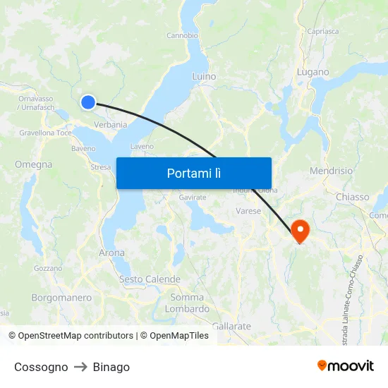Cossogno to Binago map