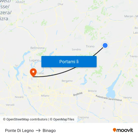 Ponte Di Legno to Binago map