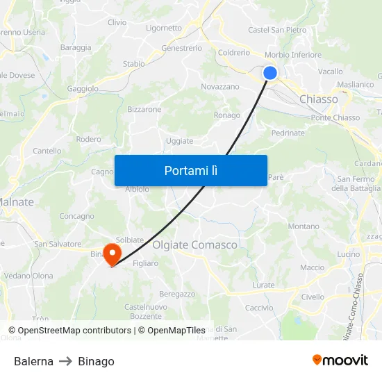 Balerna to Binago map