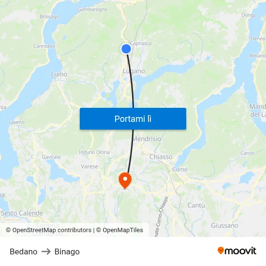 Bedano to Binago map