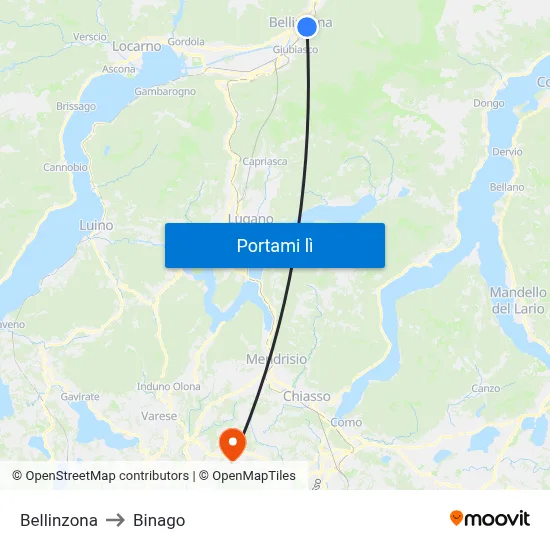 Bellinzona to Binago map