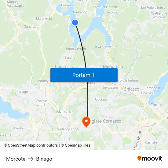 Morcote to Binago map