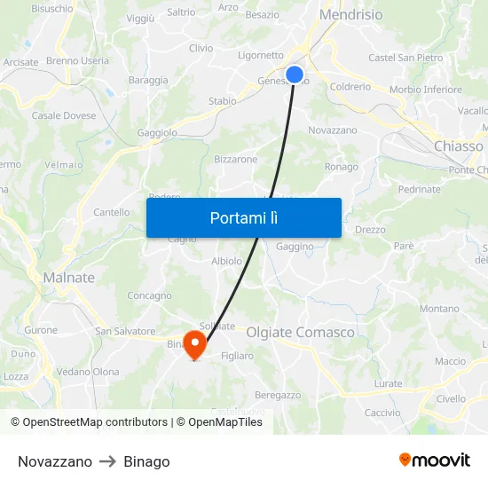 Novazzano to Binago map