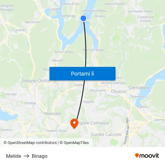 Melide to Binago map