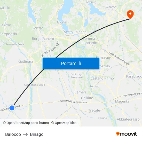 Balocco to Binago map