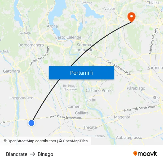 Biandrate to Binago map