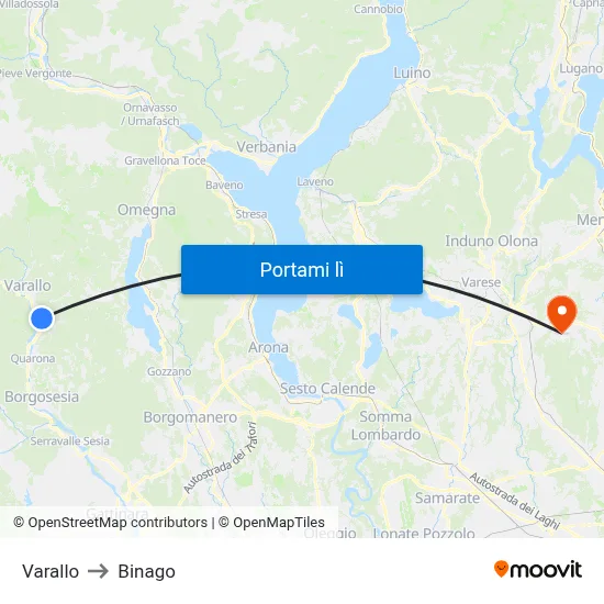 Varallo to Binago map