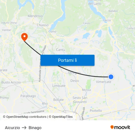 Aicurzio to Binago map