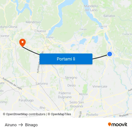 Airuno to Binago map
