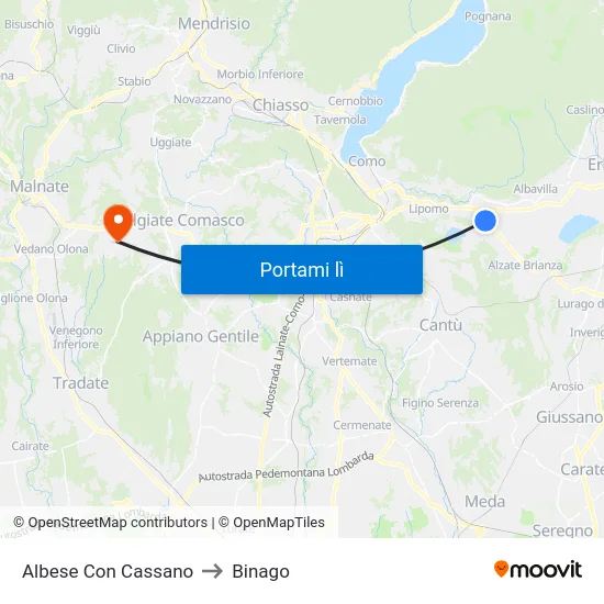 Albese Con Cassano to Binago map