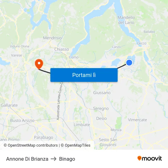 Annone Di Brianza to Binago map