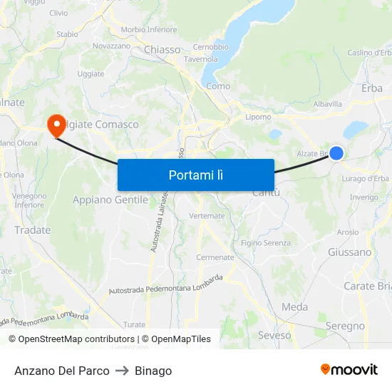Anzano Del Parco to Binago map