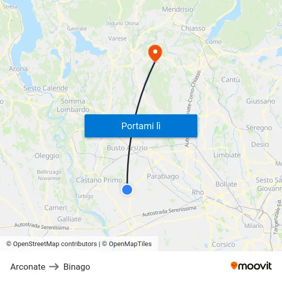 Arconate to Binago map