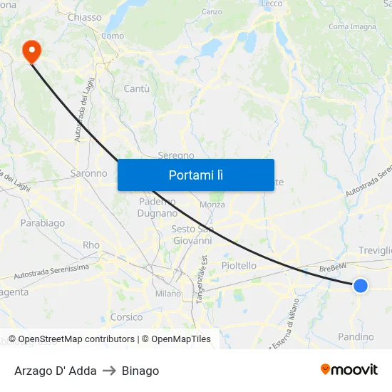 Arzago D' Adda to Binago map