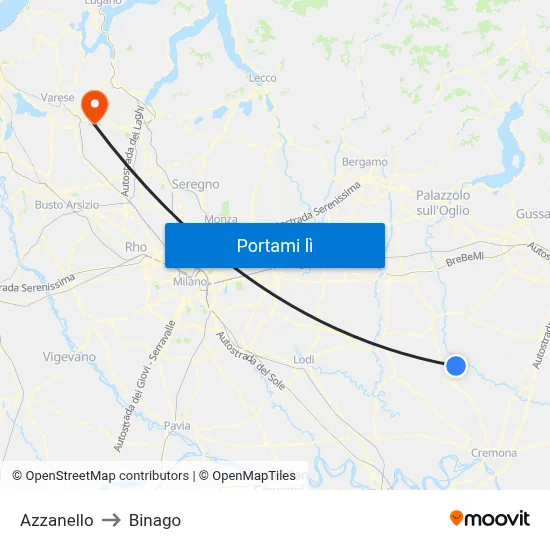 Azzanello to Binago map