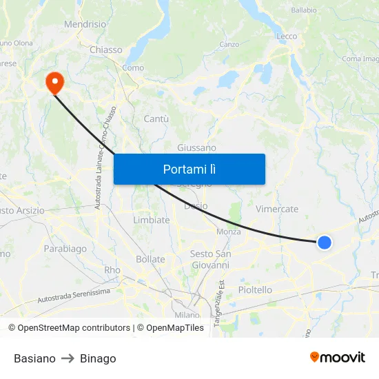 Basiano to Binago map