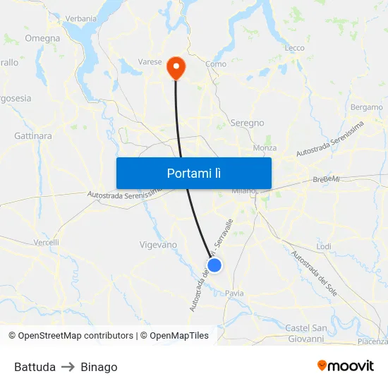 Battuda to Binago map