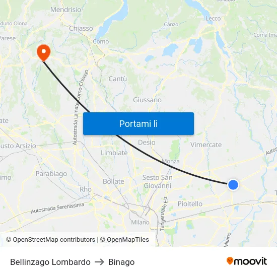 Bellinzago Lombardo to Binago map