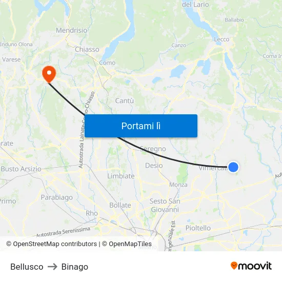 Bellusco to Binago map