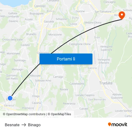 Besnate to Binago map