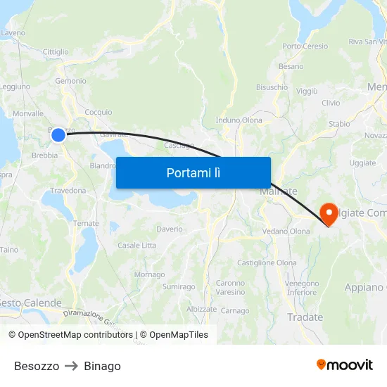 Besozzo to Binago map