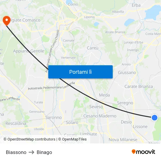 Biassono to Binago map