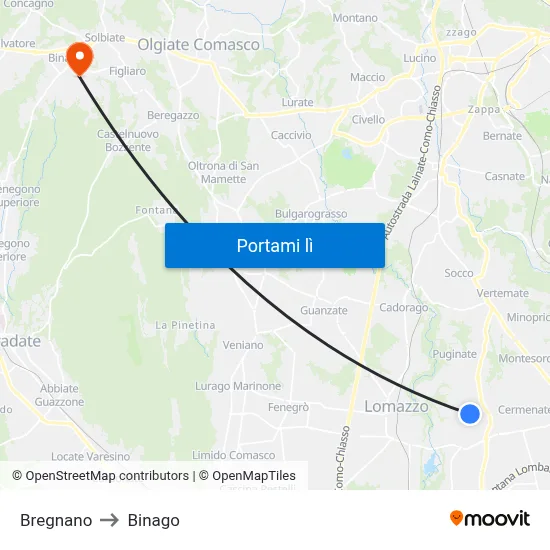 Bregnano to Binago map