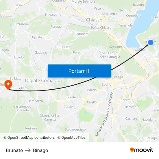 Brunate to Binago map