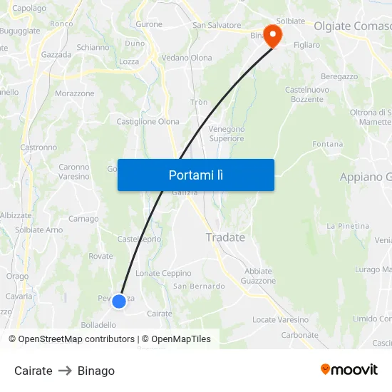 Cairate to Binago map